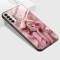 Mop Mall สำหรับ OPPO Reno4 Reno4 F Reno4 Pro Reno4 Z 5G เคสโทรศัพท์ลายการ์ตูนเจ้าหญิงยิ้มเคสเคสกันกระแทกนิ่มกระจกเทมเปอร์เรียบ