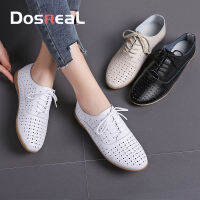 DOSREAL คุณภาพสูงฤดูใบไม้ผลิฤดูร้อน Lace-Up ของแท้หนังผู้หญิงรองเท้าเกาหลีสไตล์โปร่งนอกผู้หญิงแฟชั่นรองเท้าผ้าใบ