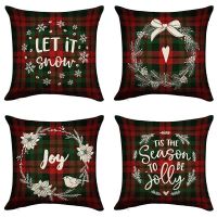 Pillow Covers 18X18 Inch Set of 4 with Greeting Bird and White Christmas Wreath Made of Poinsettia