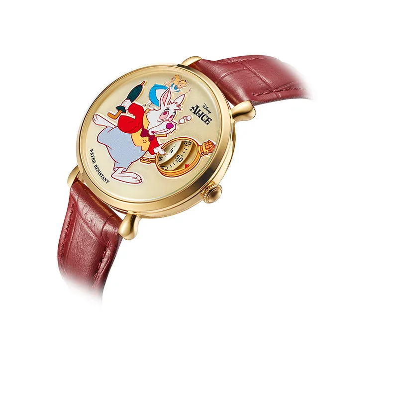 Disney Gift Alice Sleepwalking Wonderland Mr. White Rabbit 2023 Rabbit Year  No Point Watch Student Waterproof Relogio Feminino