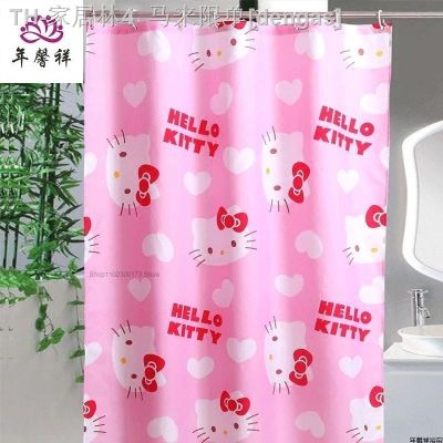 【CW】❦  Pink Hellokitty Kawaii Shower Curtains Kuromi Anime Cartoon Curtain with Hooks Gifts