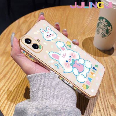 Jjlingji เคสสำหรับโทรศัพท์ Nothing 1 Phone1เคสลายการ์ตูนกระต่ายสีขาวน่ารักหรูชุบเคสมือถือกรอบซิลิโคนกันกระแทกฝาหลังเคสป้องกันเลนส์กล้อง