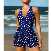 M-5XL New Ladies Conservative Skirt Polka Dot Swimsuit One-Piece Skirt Covering Belly Boxer Shorts Beach Large Size Sunscreen Swimsuit Women