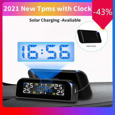 New TPMS With Clock Solar Car Tire Pressure Wireless 4 tire Monitoring System Automatically Brightness Adjustion Colorful