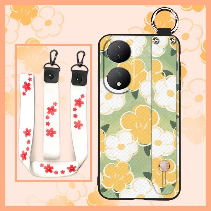 anti-knock-original-phone-case-for-vivo-y100-painting-flowers-armor-case-wrist-strap-soft-case-ring-durable-protective