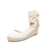 2022 Summer Womens Chunky Heel Simple Espadrilles Wedge Heels Ankle Strap Platform Sandals Ladies High Heels Barware