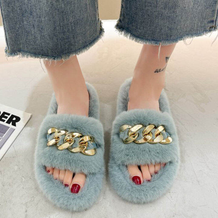 summer-fluffy-women-slippers-gold-chain-fur-slippers-shoes-women-fox-fur-flip-flop-flat-furry-fur-slides-outdoor-sandals-woman