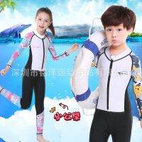 [COD] New wholesale childrens suit boys and girls one-piece long-sleeved swimsuit sunscreen snorkeling hot spring surfing