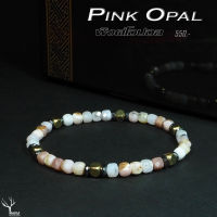 กำไลหิน  พิงค์โอปอล : Pink Opal  หินแท้100%  ขนาด 4mm ทรงลูกบาศก์ เจียรเหลี่ยม สร้อยข้อมือหิน หินนำโชค หินมงคล