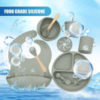 【CC】 9pcs Silicone Baby Feeding Tableware Adjustable Bib BPA-free Bowl Cup Set  Childrens Dishes Food Grade