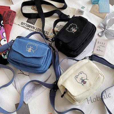 【hot sale】◕﹉๑ C16 Korean Bear Japanese Girl Student Canvas Bag Cute One Shoulder Messenger Bag