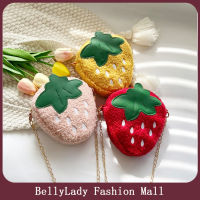 BellyLady กระเป๋าสะพายข้างของเด็กผู้หญิงแฟชั่นรูปสตรอเบอร์รี่สร้างสรรค์กระเป๋าใส่เหรียญสะพายไหล่โซ่สำหรับ Kado Ulang Tahun