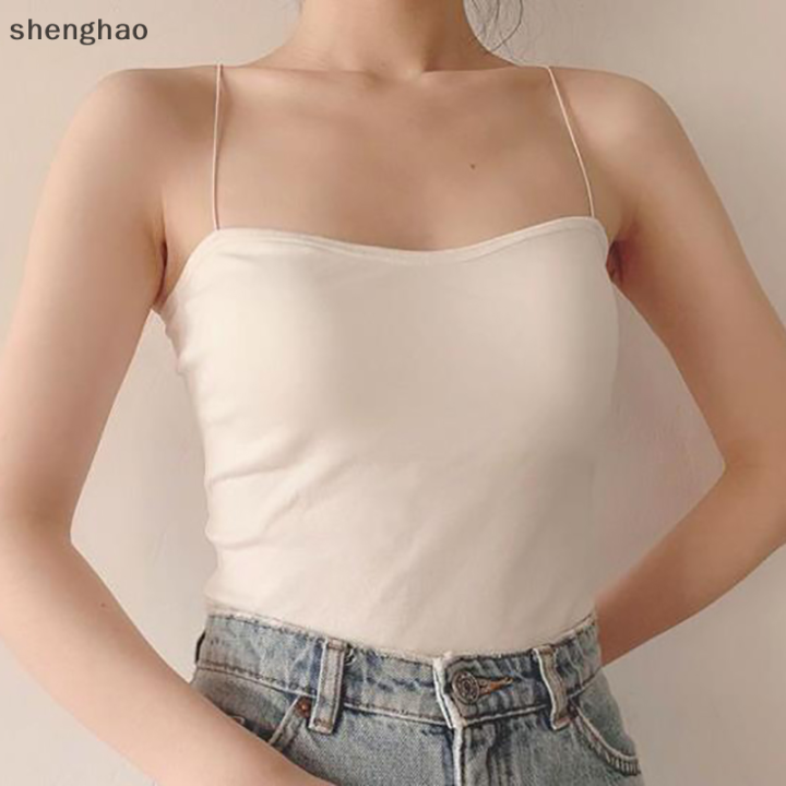 shenghao-เสื้อกล้ามสายเดี่ยวเซ็กซี่สำหรับผู้หญิงเสื้อกล้ามเข้ารูปแขนกุดสีพื้นในฤดูร้อน