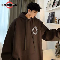 KYUSHUAD เสื้อผู้ชายแจ็กเกตสวมศีรษะอเนกประสงค์พิมพ์ลายเสื้อกันหนาวมีฮู้ดอเมริกันชุดลำลองย้อนยุค