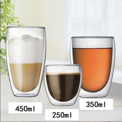 【High-end cups】ผนังสองแก้วไข่รูปร่างคาปูชิโน่ลาเต้แก้วกาแฟฉนวนกันความร้อนป้องกันลวกนมโคล่าถ้วยน้ำชาดื่มแก้วของขวัญ