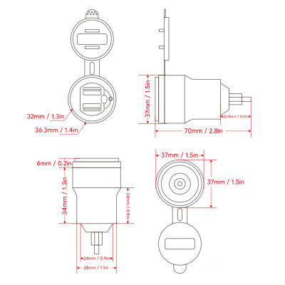 ที่ชาร์จแบตในรถพอร์ต QC 3.0แบบคู่อะลูมินัมอัลลอยอะแดปเตอร์ชาร์จในรถยนต์ที่ชาร์จแบตในรถพร้อมฝาครอบกันน้ำสำหรับพร้อมปลั๊ก EU อินเตอร์เฟซ1 2 3ชุด