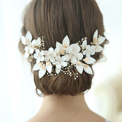 Charming Flower Bridal Hair Crown Clip Pearls Women Hair Jewelry Accessories Handmade Wedding Headpiece