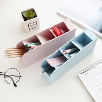 love*Multi-function 4 Grid Pen Office School Storage Case Box Wheat Straw Desk Pencil Stationery