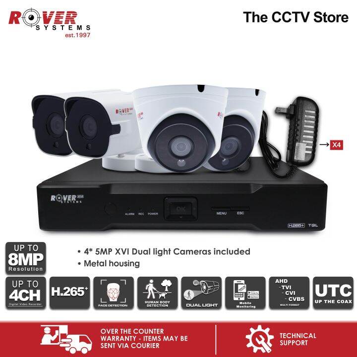 Rover 4Ch 6in1 DVR + 4 units 5MP XVI Dual Light Cameras (2-Indoor Dome ...