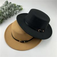 Retro Fedora Hat Unisex Wide Brim Jazz Cap Autumn Winter Women Wool Boater Flat Top Hats Belt Buckle Decorated Bowler Hats