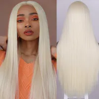 AZQUEEN Synthetic Wigs For Black Women Long Straight Wigs White/Blonde/Purple Wig Middle Part Cosplay Wigs for Party Wig  Hair Extensions Pads