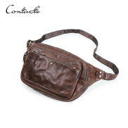 CONTACT S Genuine Leather Men Waist Bags High Quality Waist Packs Phone