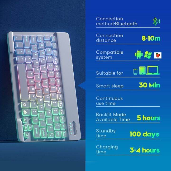 ส่งจากไทย-คีย์บอร์ดไทยใหม่แบ็คไลท์ไล่โทนสี-bluetooth-keyboard-เมาส์ไร้สาย-คีย์บอร์ดไร้สาย-เหมาะสำหรับแท็บเล็ต