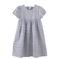 2022 New Summer Teen Kids Girls Dress Vintage Princess Midi Dress Basic Solid Cotton Clothing Sweet， 2107