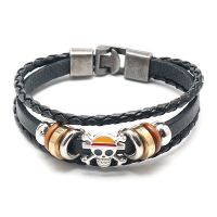 New Classic Japan Anime peripheral Charm Bracelet Wooden Beads Multilayer Leather Bracelet Punk Black Wrap Wristband Accessorie