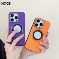 HOCE โลโก้หลุมหนัง PU Magsafe เคสซิลิโคนโทรศัพท์สีแท้สำหรับ iPhone 14 13 12 Pro Max ชาร์จไร้สายเคสหุ้มกันกระแทก