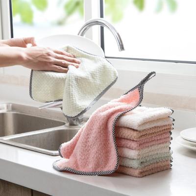 【cw】 Hanging Fresh Coral Fleece Hand Towel Kitchen Rag Towel Lint-Free Absorbent Cloth Dishcloth Cleaning Cloth