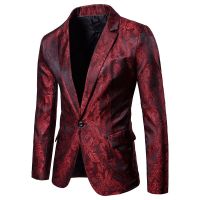 ZZOOI Mens Paisley Floral Tuxedo Jacket One Button Stylish Dinner Wedding Party Dress Suit Blazer Jacket Men Stage Prom Costume Homme