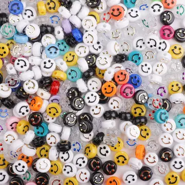 30pcs 10mm Colorful Smile White Clay Beads Flat Round Beads Polymer Beads  for Jewelry Making DIY Hand Made Jewelry Accessories