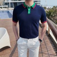 Summer Short Sleeve Knitted Polo Shirts For Men Clothing 2023 Business Formal Wear Tee Shirt Plus Size 4XL-M