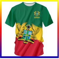 เสื้อประเทศกานา เสื้อยืดลายพิมพ์ 3 มิติ เสื้อยืดลายธงชาติกานาในฤดูร้อน เสื้อยืดคอกลมขนาดบวก เสื้อยืดทีมขายส่ง XS-5XL