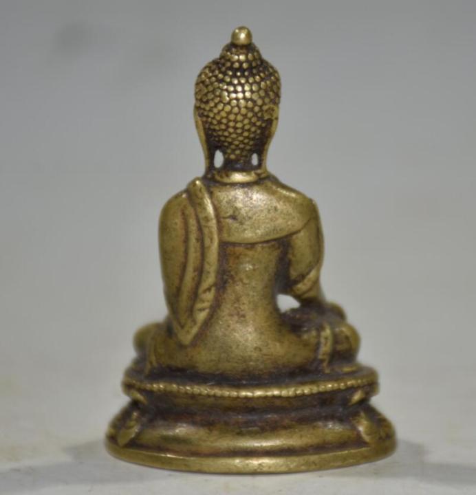 ทองเหลืองจีนโบราณ-sakyamuni-พระพุทธรูปงานฝีมือขนาดเล็กรูปปั้น