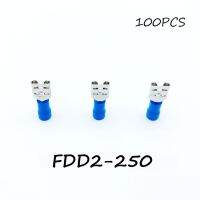 ฉนวนหญิง Disconnector Fdd2-250 100ชิ้น/แพ็คสีฟ้าจอบใช้งานเร็วขั้วต่อไฟฟ้าสายไฟแบบหยักเทอร์มินอล Awg Terminator