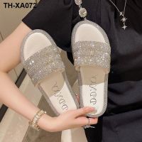 Fairy style home all-match rhinestone sandals and slippers womens summer wear 2023 new fashion flat-bottom net red flip-flops