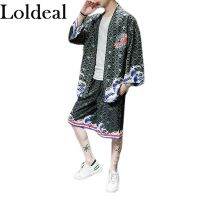 Loldeal ฤดูร้อนเสื้อสไตล์จีนปลาคาร์พเครนพิมพ์กิโมโนคาร์ดิแกนผู้ชายเสื้อฮิปฮอปสตรีเสื้อผู้ชายเสื้อคลุมเสื้อ