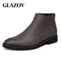 GLAZOV Sp รองเท้าผู้ชายหนังแฟชั่นชุดซิปปลายแหลมสะดวกรองเท้าบู๊ทเล่นหิมะบูทหุ้มข้อบุรุษสีน้ำตาลสีดำผู้ชาย