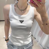 [FREE SHIPPING] Classic Triangle Thread White Tank Top