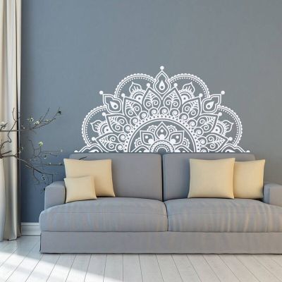 Wall Decal Mandala  Half Mandala  Vinyl Wall Sticker  Yoga Gift Ideas  Master Bedroom  Headboard Art Pattern Decor MT44