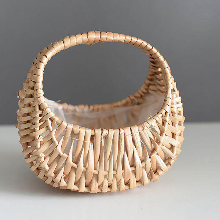 Bali Small Flower Basket Willow Rattan Woven Basket Wicker Half Moon ...