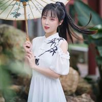 Improved Chinese style Hanfu female cheongsam literary fan ancient style daily student class uniform retro Han element dress