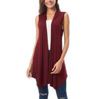 ▲ Womens Sleeveless Draped Front Cardigan Asymmetric Hem Ladies Loose Cardigans Female