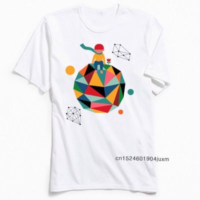 Lonely T-Shirts Men Lovers Day Tops &amp; Tees Normal Cartoon T Shirt O Neck Pure Cotton Geometric Little Prince Print Tshirt