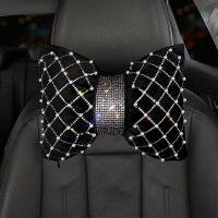 New Pearl Diamond Rhombus Bowknot Car Neck Pillow Rhinestone Auto Headrest Seat Support Waist Pillows Bling Car Accessories Seat Cushions