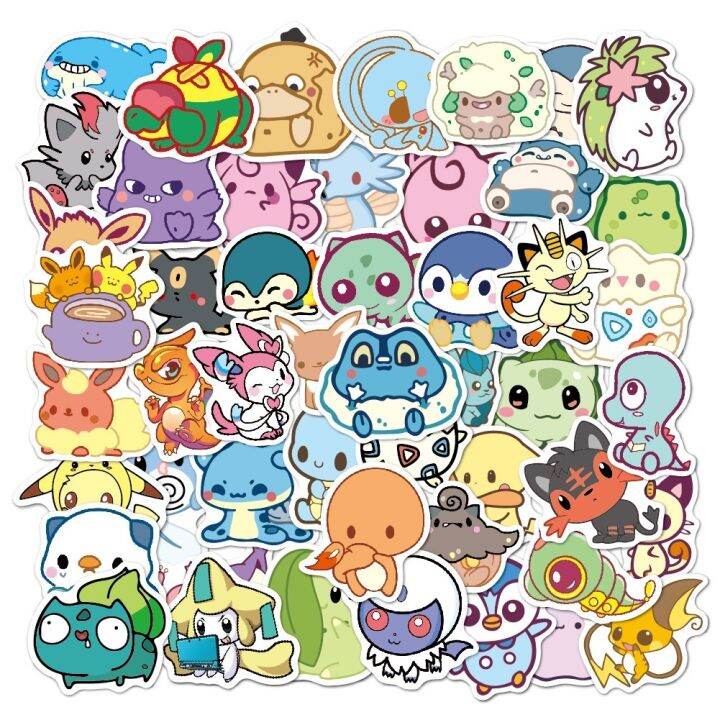 สติกเกอร์พีวีซี-ลายการ์ตูน-chibi-pokemons-กันน้ํา-50-ชิ้น