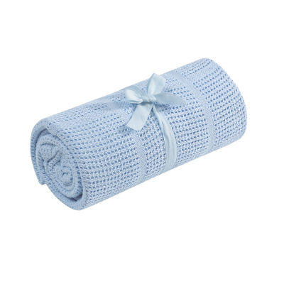ผ้าห่มเด็ก ผ้าถักรังผึ้ง mothercare cot or cot bed cellular cotton blanket- blue X3718