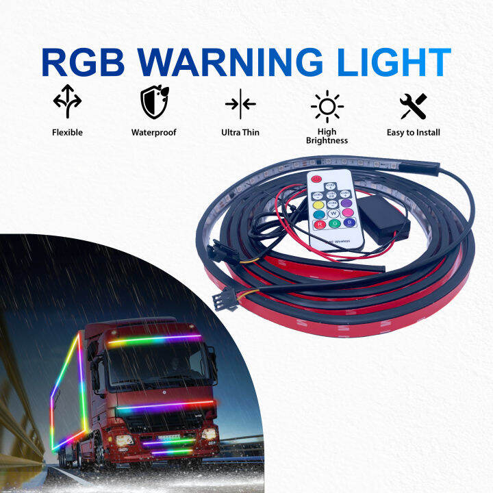 24V Truck LED RGB Warning Light Strip Flashing Dynamic Streamer